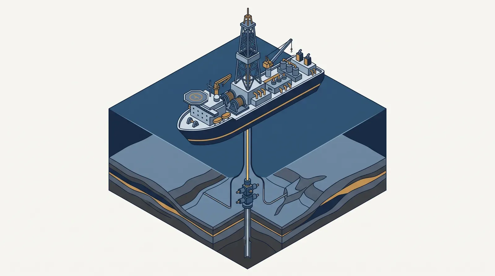 Technical illustration of offshore exploration drilling at the Cronos-2 well