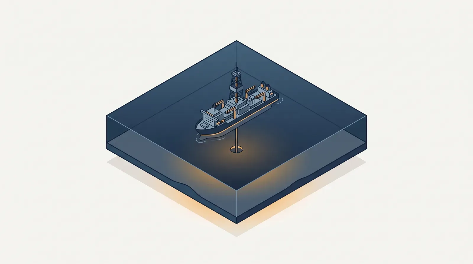 Isometric technical illustration of a licensed Cyprus EEZ exploration block with an active drillship